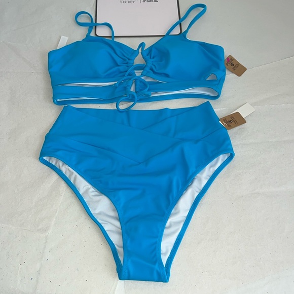 (M) 2pcs Swim Victoria’s Secret PINK Bikini Top High Waist Bottom Set - Picture 6 of 16